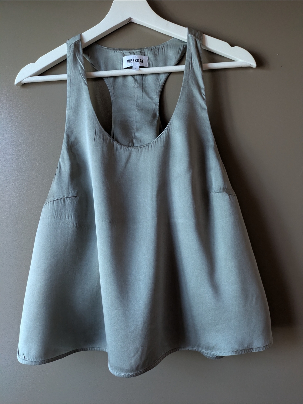 100% Silk Weekday Racerback Tank Top Deep Grey Size M Minimalist
